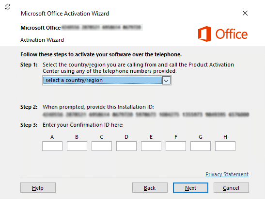 Installation ID shown on the phone activation screen